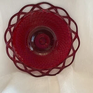 VTG Imperial Ruby Red Glass Open Lace Raised Footed Serving Plate 9" - Picture 1 of 7