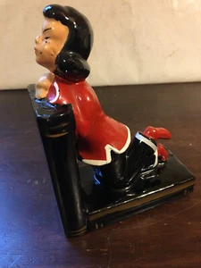 Single Book End, Ceramic Asian Woman Kneeling, Black & Red, 6" - Picture 1 of 7