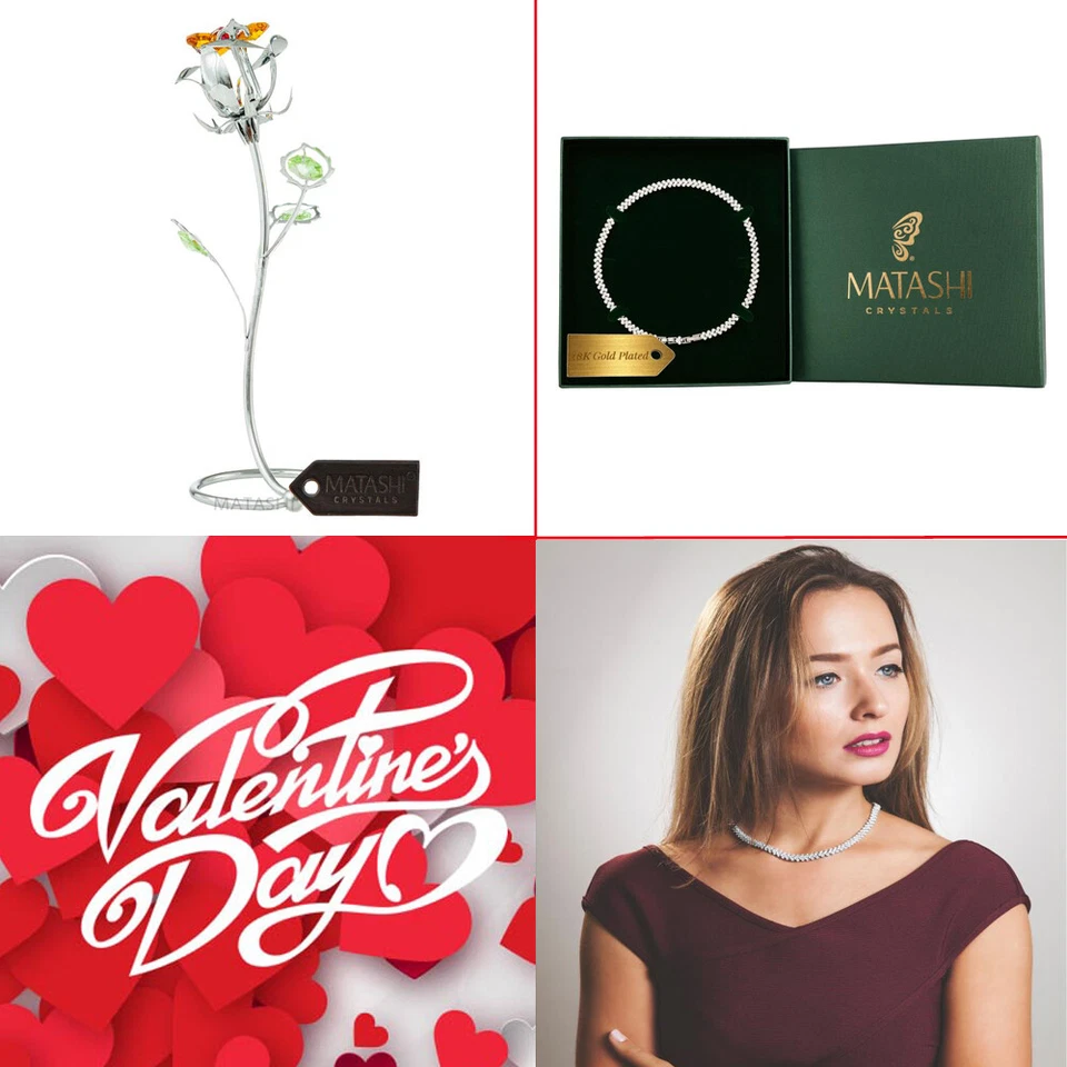 Matashi Cromado Plata Rosa Adorno con Cristales y Collar de Rodio 16" Foto 1 de 4