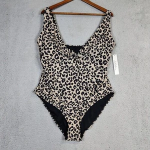 Nicole Miller Swimsuit Women's 2X Beige Black Leopard Print One Piece Beachy NWT - Picture 1 of 16