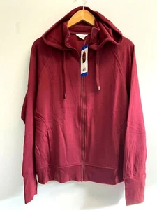 NEW Danskin Women's S-XXL Double Collar Full Zip Hooded Jacket Burgundy Red - Picture 1 of 8
