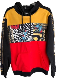Reason Brand Men Medium Hoodie Color Block Multi Pattern Hip Hop Y2K Retro Swag - Picture 1 of 17