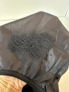 Vintage Lorraine Silky Black NYLON Granny Panties, Sz. 6 floral lace insert - Picture 1 of 6