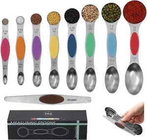 Magnetic Dual Sided Measuring Spoons w/ Leveler Stainless Kitchen Tool -Set of 9 - Picture 1 of 23