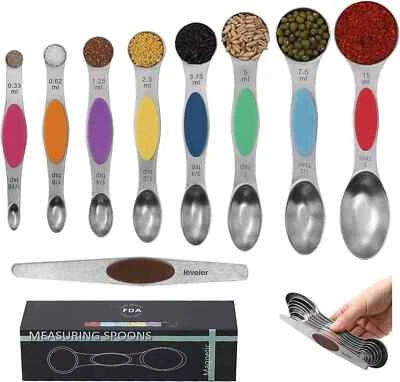 Magnetic Dual Sided Measuring Spoons w/ Leveler Stainless Kitchen Tool -Set of 9 - Image 1 of 4