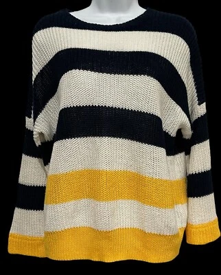 Polo Ralph Lauren Womens Sweater Linen Stripe Blue Yellow Open Knit M - Image 1 of 4
