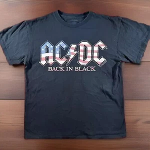 Camiseta AC/DC Adulto Mediana Negra Bandera Americana Espalda Negra Estilo Vintage Camiseta - Imagen 1 de 5