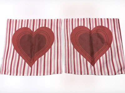 "Par de 2 fundas de almohada corazones con rayas para San Valentín 15""x15"" nuevas sin etiquetas" Foto 1 de 4