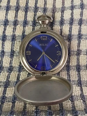 Reloj de Bolsillo Reliquia Cara Azul - Hermoso Reloj - Batería Nueva, Funciona Sin Suavemente Foto 1 de 4