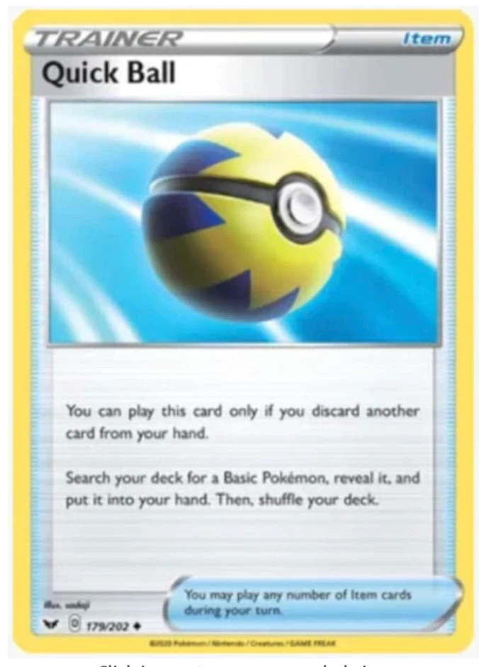 Pokemon - Quick Ball - 179/202 - Sword & Shield - NM/M - NEW - Image 1 of 1