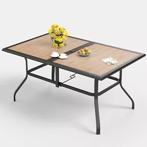Outdoor Dining Table with Umbrella Hole Rectangular Patio Table for 4-6 Person - Picture 1 of 8