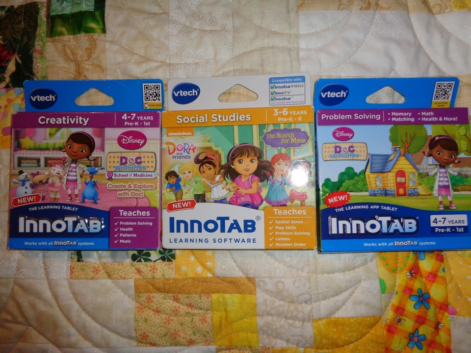 Lot OF 3 VTECH INNOTAB GAME CARTRIDGES DOC MCSTUFFINS X2 * DORA *  LOT#12 - Image 1 of 2