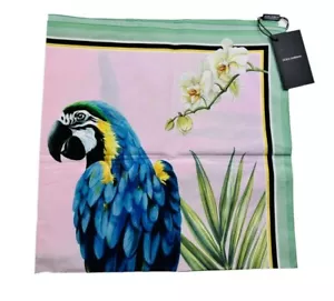 DOLCE & GABBANA Schal Rosa Blau Tropisch Papagei Halstuch Tuch Cover Up Accessoire - Bild 1 von 4