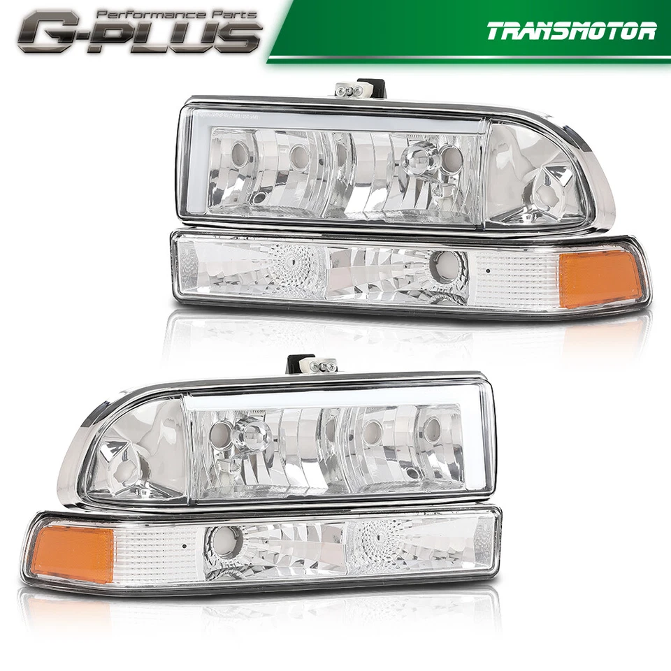 Fit For 1998-2005 Chevy Blazer S10 Chrome Amber LED DRL Headlights Bumper Lamps - Image 1 of 4