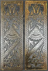 Pair Branford Oriental Bronze Aesthetic / Eastlake Push Plates Bamboo. B-11721 2 - Picture 1 of 9