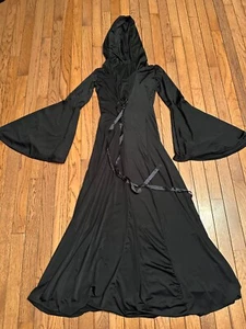Women’s Regular S Long Black Hooded Dress Robe Witch Gothic Costume - Picture 1 of 2