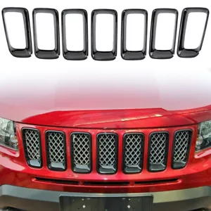 Black Front Grille Vent Hole Grill Frame Trim Ring Fits Jeep Compass 2011-2016 - Picture 1 of 12