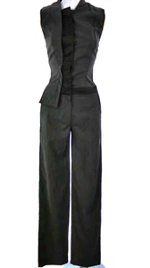Malloni Jumpsuit Grey Wool Unusual Wide Leg Designer Smart Evening Elegant UK 6 - Picture 1 of 12
