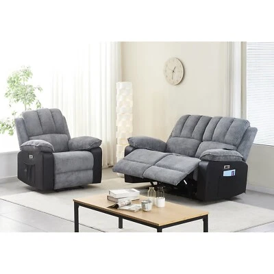 1/2 Electric Recliner Sofa Cord Fabric Armchair Massage Heat Lounge Living Room