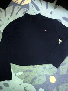 Tommy Hilfiger ladies navy blue cropped jersey polo neck size M - Picture 1 of 5