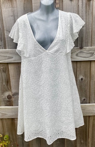 OFF WHITE Grazioso abito grande bianco sporco broderie anglaise linea A foderato cotone Shein ?