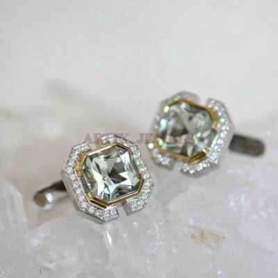 Natural Green Amethyst Gemstone with 925 Sterling Silver Cufflink #1838 - Bild 1 von 3