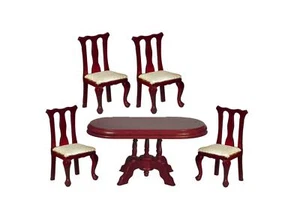 Dollhouse Mahogany Queen Ann Dining Room Furniture Set with Oval Table 1:12 - Picture 1 of 8
