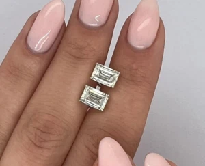 2 Ct Emerald-Cut VS1/G Lab Grown Diamond Solitaire Stud Earrings 14K White Gold - Picture 1 of 7