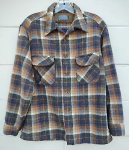 Vintage Herren Pendleton Board Hemd braun grau blau kariert 70er Jahre M/L 42” - Bild 1 von 10