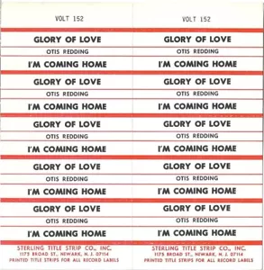 Hoja de tira de título Jukebox - Otis Redding: "Glory Of Love" / "I'm Coming Home" - Imagen 1 de 1