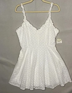 Altard State Mini Dress Tunic Top Size Large White Cotton Eyelet Pockets - Picture 1 of 12