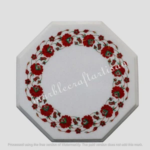Makrana Marble Inlay Coffee Tabletop Carnelian Stone Handmade Custom Furniture - Picture 1 of 9