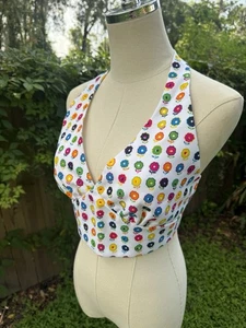 Y2K XOXO Halter Top Large (funziona piccolo) anni 2000 luminoso floreale festival retrò - Foto 1 di 11
