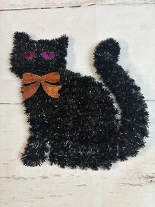 Halloween Wall/Home Decor 12”X 12” Tinsel Black Cat - Picture 1 of 5