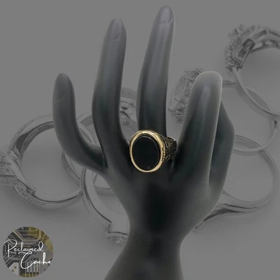 Anillo Boho de Metal Tono Dorado Negro Ovalado Imitación Piedra Cóctel Declaración Moda Talla 9 Foto 1 de 4
