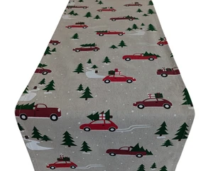 Driving Home For Christmas Holiday Snow Tree Red Car Table Runner 100-250cm - Picture 1 of 2