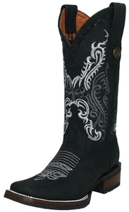 Womens Western Rodeo Boots Black Cowboy Leather Square Toe Rubber Soles - Picture 1 of 5