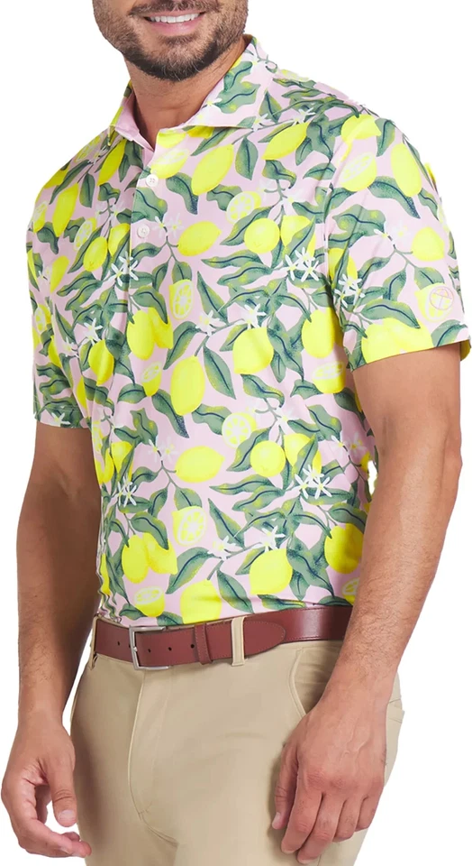 Puma X Arnold Palmer Polo Shirt Mens Sz XL Lemon Branch Pale Pink Logo