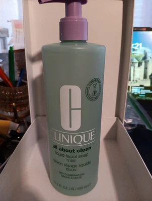 New! Clinique Jumbo All About Clean Liquid Facial Soap ~ Mild ~ 13.5 oz New Seal - Image 1 of 3
