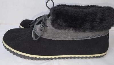 Sperry Elayna Duck Booties Sz 10M Black Suede Leather Faux Fur Lace Up Ankle Hig - Image 1 of 4