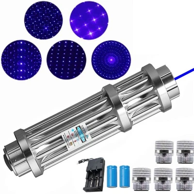 Linterna láser azul de haz fuerte 450 nm luz visible recargable con 5 tapas Foto 1 de 4