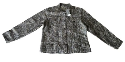 Chaqueta Blazer CHICO'S Nehru Beige, Gris y Latón Jacquard Floral Talla 2 Nueva con Etiquetas Foto 1 de 4