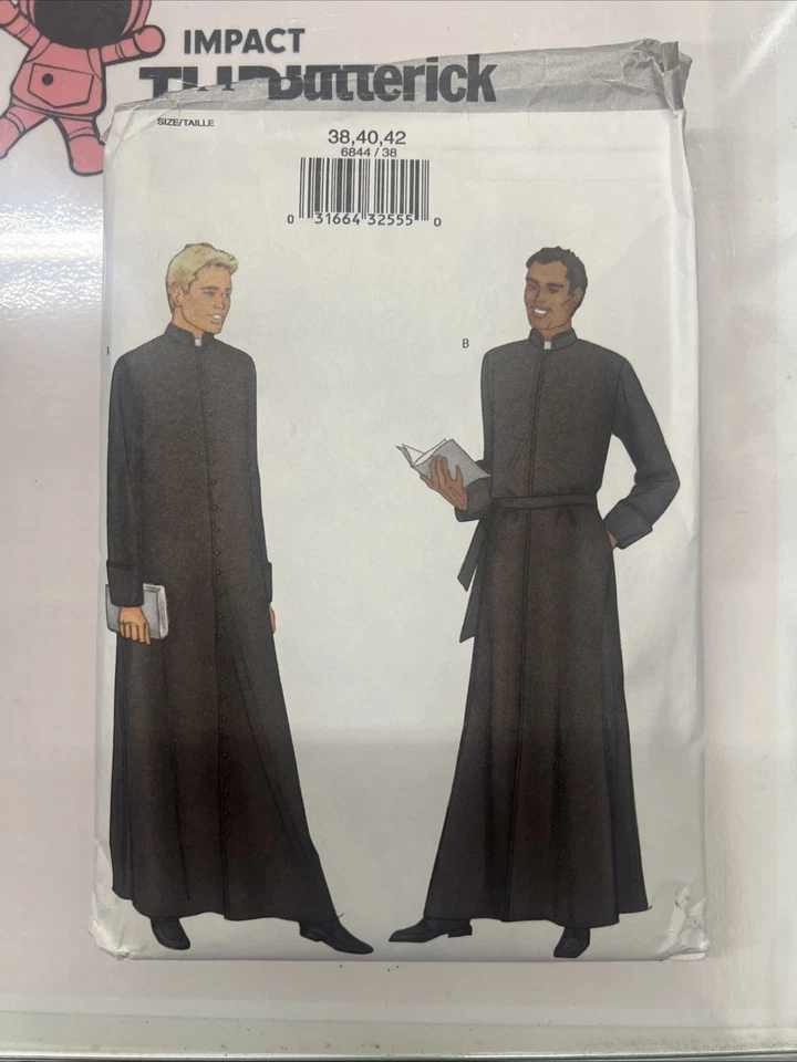 OOP Mens Priest Clergy Cassock Robe Butterick Sewing Pattern 6844 Choose Size - Image 1 of 2