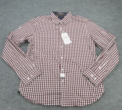 Camisa masculina Cactus grande roxa branca xadrez manga longa botão adulto G NOVA - Imagem 1 de 4