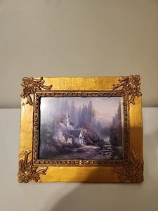 Thomas Kinkade "The Forest Chapel" Framed Card Gold Ornate Frame BH - Picture 1 of 5