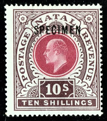 [mag940] NATAL 1902 SG#141s MLH 10/- rose & chocolate "SPECIMEN" overprint - Image 1 of 2