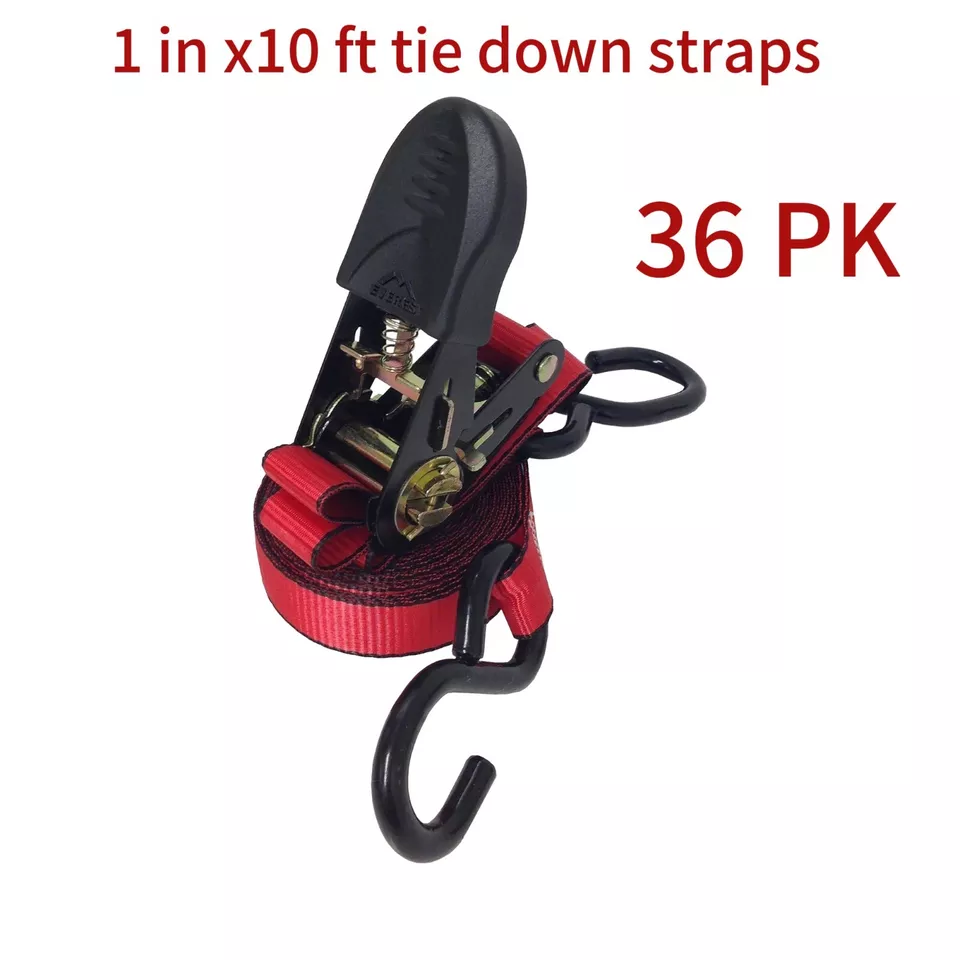 36PK Ratchet Tie Down Straps 1in x 10ft 1200LBS Break Strength 400LBS Work Limit - Image 1 of 4
