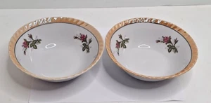 Vintage Yamatsu Japan Lusterware 7 “ Soup/Serving Bowl Peach Trim Set of Two - Picture 1 of 7