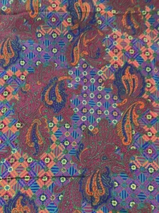 Vintge Silky Fabric Abstract Purple, Orange, Blue, Black,  3.6 Yrds x 46" W - Bild 1 von 6