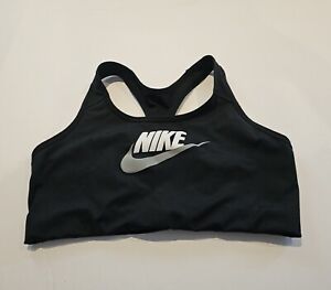 Women's Nike Classic Dri-Fit Sports Bra Black/White Grey Swoosh -Size XL